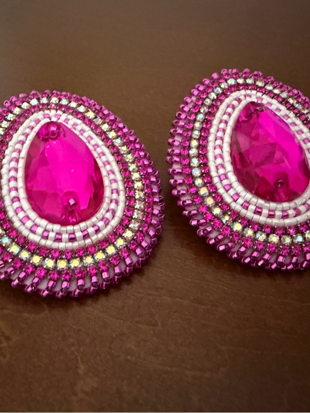 Ojibwe Fuchsia Crystal Teardrop Statement Earrings
